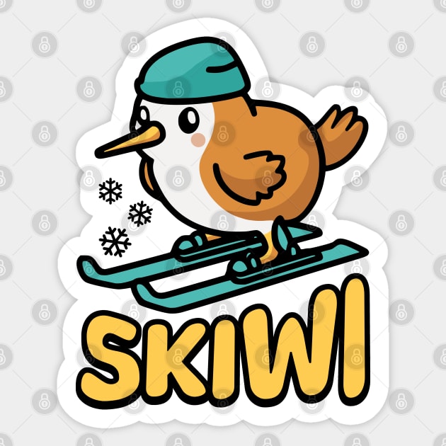 Skiwi! Cute skiing Kiwi Bird Pun Sticker by Cute And Punny